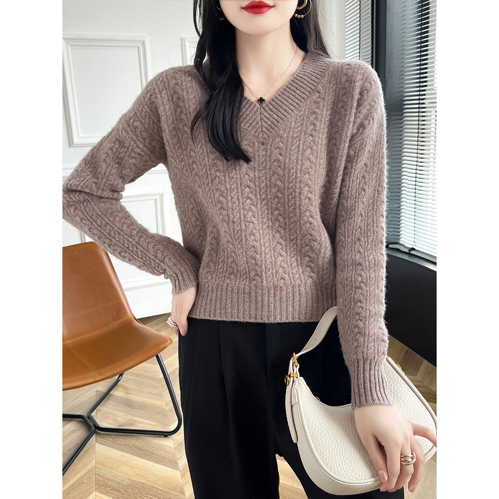香港潮牌25秋冬纯羊毛衫女加厚短款V领毛衣高腰宽松内搭上衣羊绒,女装/女士精品,羊绒衫,淘宝优惠券,粉丝福利购,淘宝优惠卷