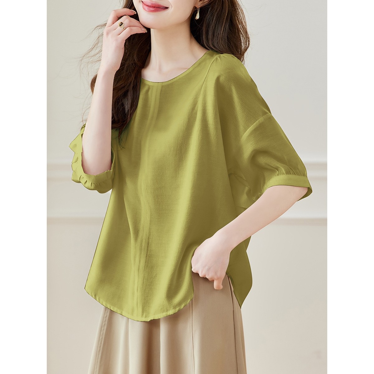 香港潮牌厂家直销气质时尚五分袖衬衫女2025夏季新款法式休闲套头,女装/女士精品,真丝上装,淘宝优惠券,粉丝福利购,淘宝优惠卷