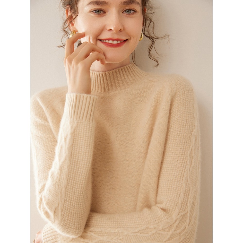 香港潮牌半高领羊绒衫女加厚亲肤山羊绒毛衣插肩袖宽松打底衫内搭,女装/女士精品,羊绒衫,淘宝优惠券,粉丝福利购,淘宝优惠卷