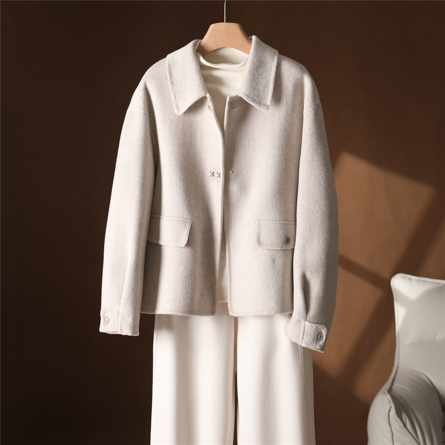 香港潮牌秋冬新款杏色小翻领双面羊绒大衣女短款毛呢外套女小个子,女装/女士精品,毛呢外套,淘宝优惠券,粉丝福利购,淘宝优惠卷