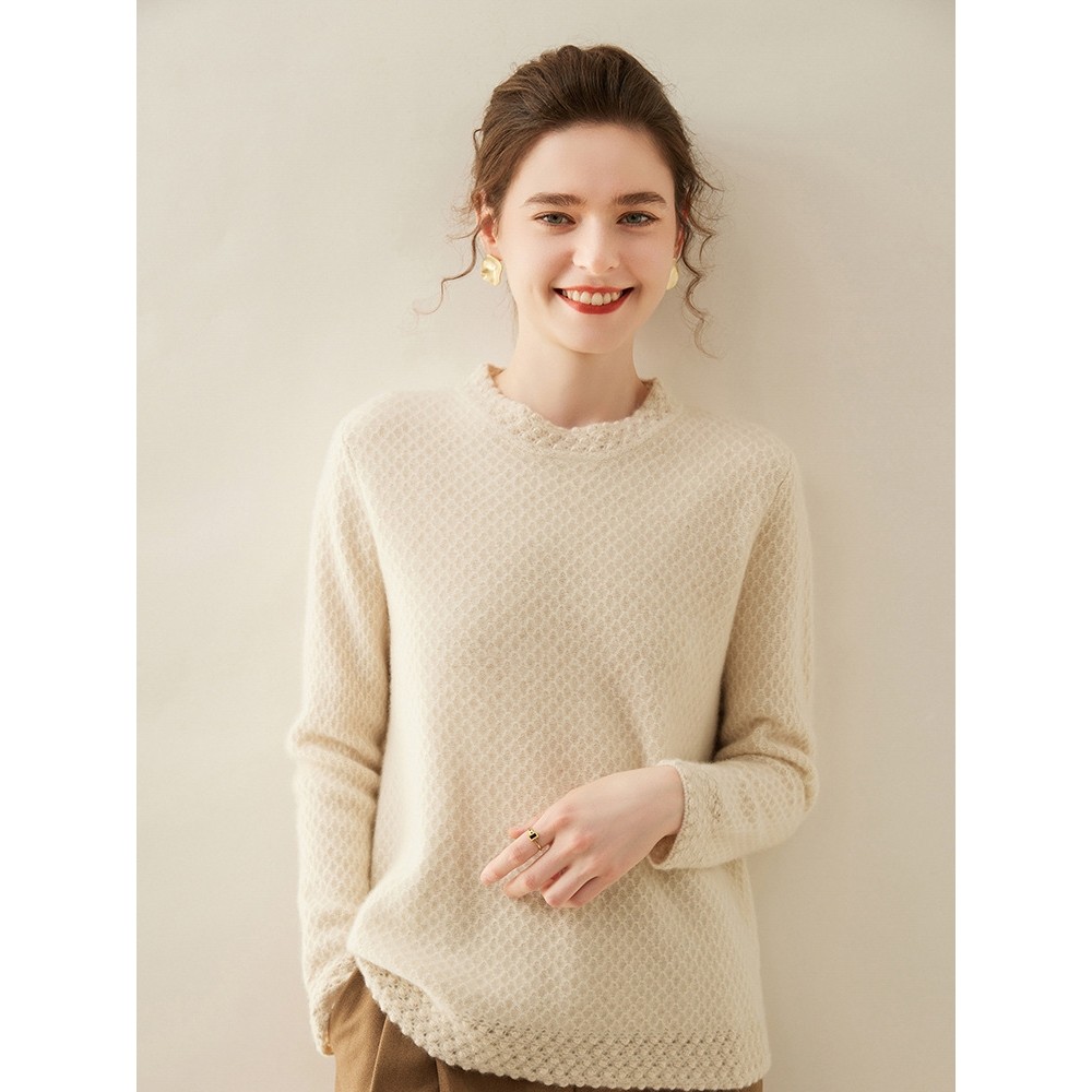 香港潮牌气质秋冬纯色山羊绒衫女宽松提花加厚毛衣半高领针织打底,女装/女士精品,羊绒衫,淘宝优惠券,粉丝福利购,淘宝优惠卷