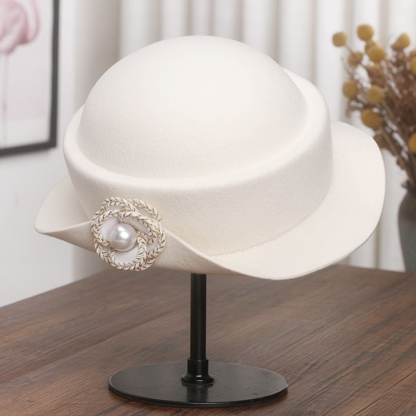 香港潮牌赫本风优雅山茶花羊毛渔夫帽女秋冬高级感卷边盆帽显脸小,服饰配件/皮带/帽子/围巾,帽子,淘宝优惠券,粉丝福利购,淘宝优惠卷