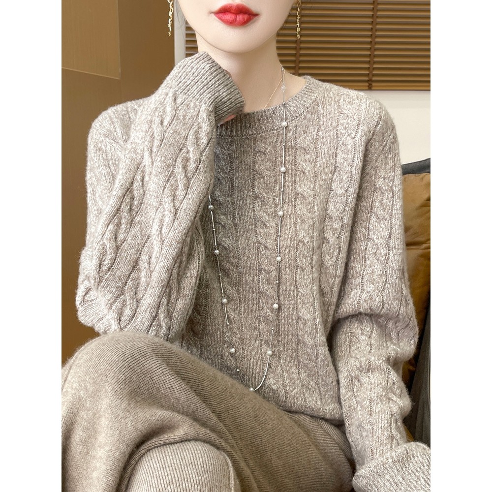 香港潮牌25秋冬新款夹花100纯羊毛衫女圆领麻花针织宽松慵懒打底,女装/女士精品,羊绒衫,淘宝优惠券,粉丝福利购,淘宝优惠卷