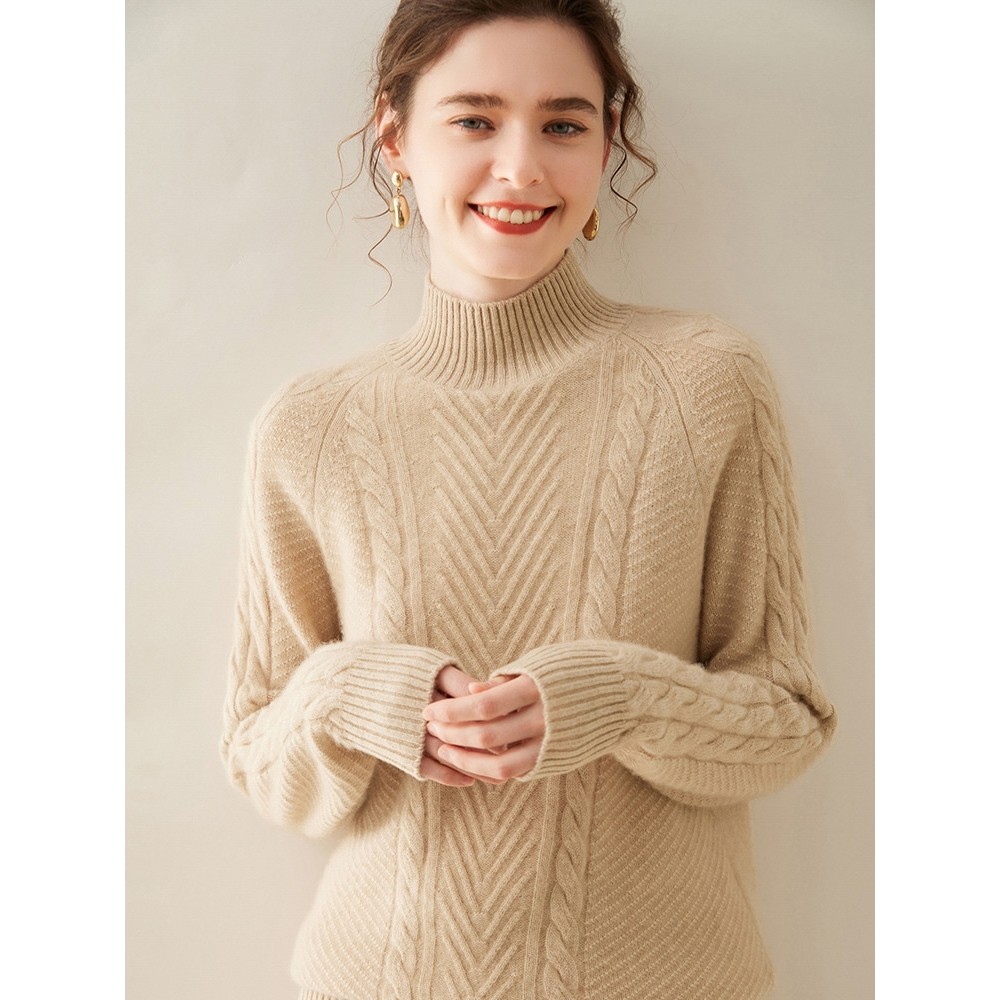 香港潮牌2025秋冬新款加厚山羊绒衫女半高领扭花毛衣宽松纯色针织,女装/女士精品,羊绒衫,淘宝优惠券,粉丝福利购,淘宝优惠卷