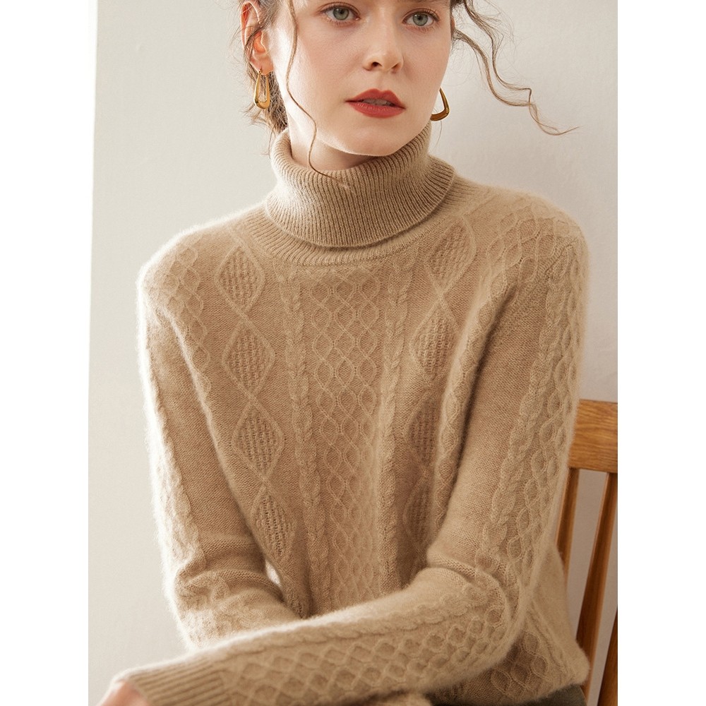 香港潮牌25秋冬新款加厚高翻领羊绒衫女内搭菱形麻花山羊绒毛衣针,女装/女士精品,羊绒衫,淘宝优惠券,粉丝福利购,淘宝优惠卷