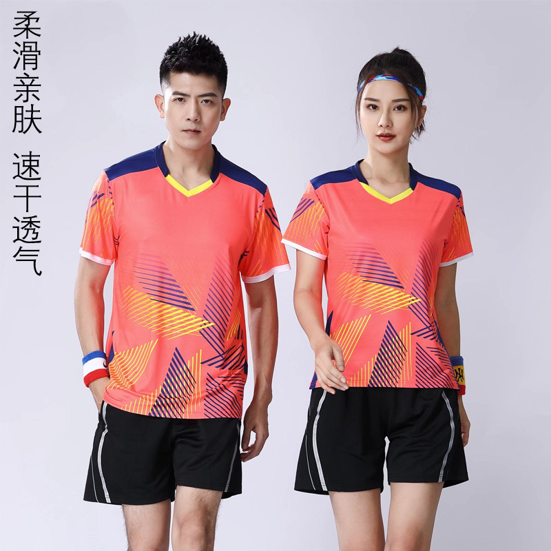 香港欧洲站工厂  成人羽毛球服套装短袖男女款 速干透气比赛训练