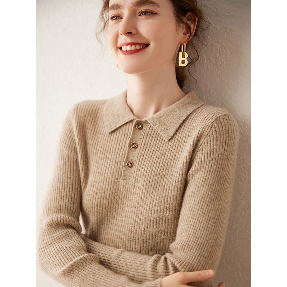 香港潮牌羊绒衫女套头衬衣领针织衫修身短款套头毛衣PoIo领抽条羊,女装/女士精品,羊绒衫,淘宝优惠券,粉丝福利购,淘宝优惠卷