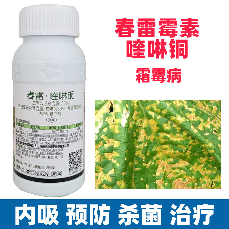 春雷霉素喹啉铜黄瓜蔬菜霜霉病细菌黄斑黑斑专用药杀菌剂农药大全