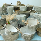 饰品 复古风多选花盆花桶花洒装 H.X 乡村做旧园艺铁艺花盆摆件