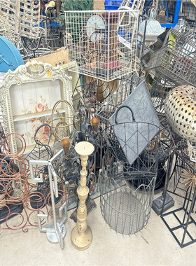 美式做旧铁艺壁挂花插烛台收纳筐