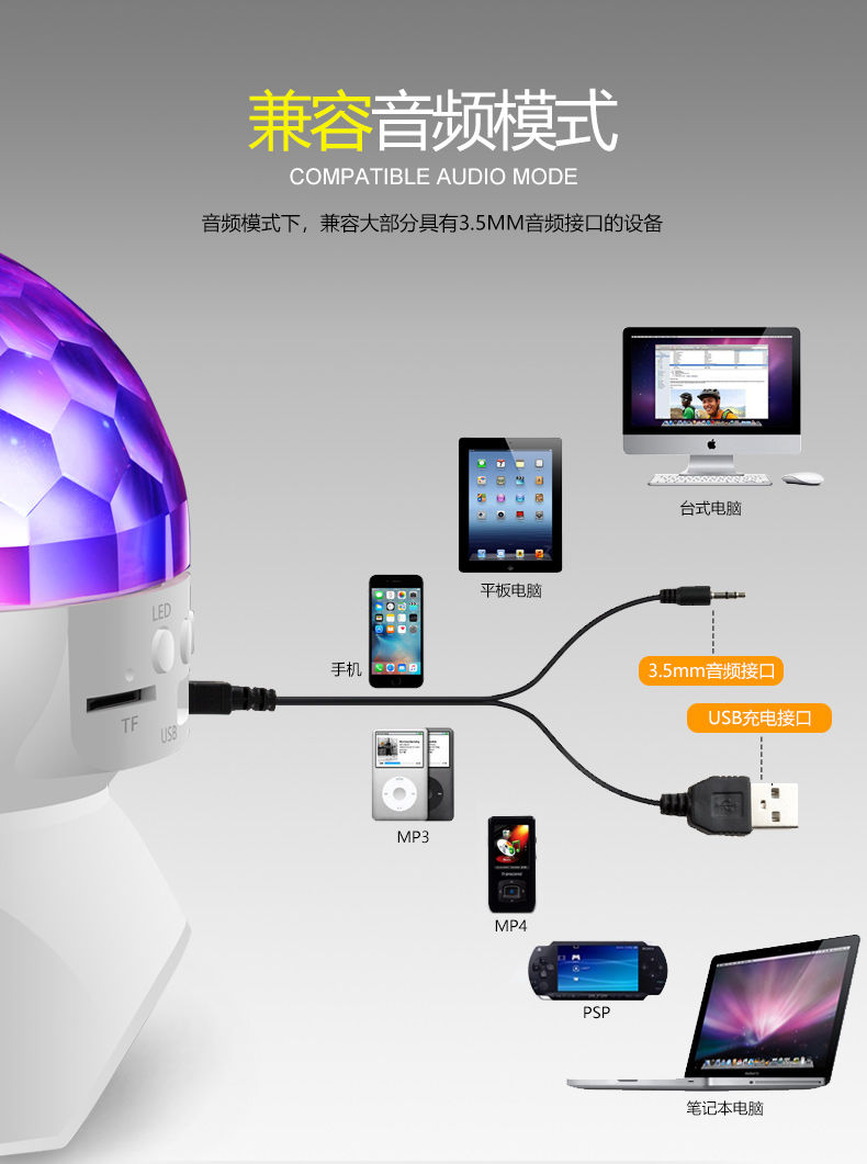 Máy nghe nhạc Bluetooth âm thanh nhiều màu sắc rực rỡ flash flash điện thoại di động phổ thông nhà tiện lợi thời trang sáng tạo nhỏ - Trình phát TV thông minh bộ thu phát wifi