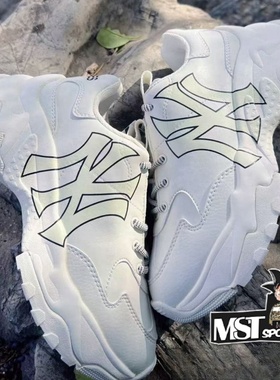 MLB经典复古印花Big Ball象牙白洋基队男女运动老爹鞋3ASHC104N