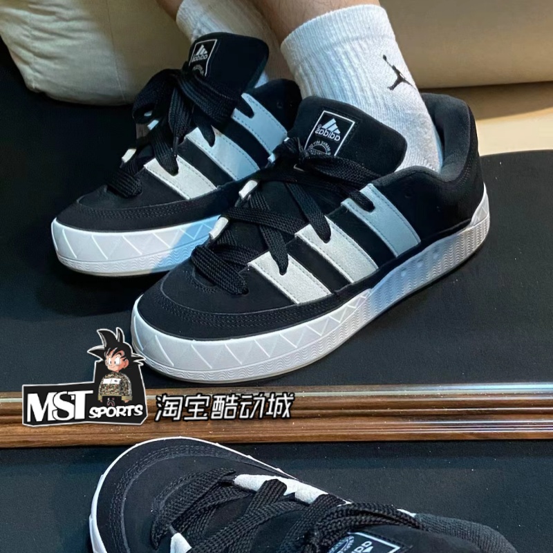 Adidas三叶草系带男女黑白鲨鱼鞋