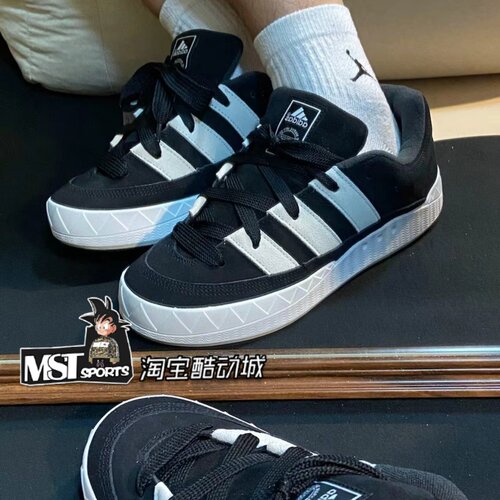 Adidas三叶草系带男女黑白鲨鱼鞋