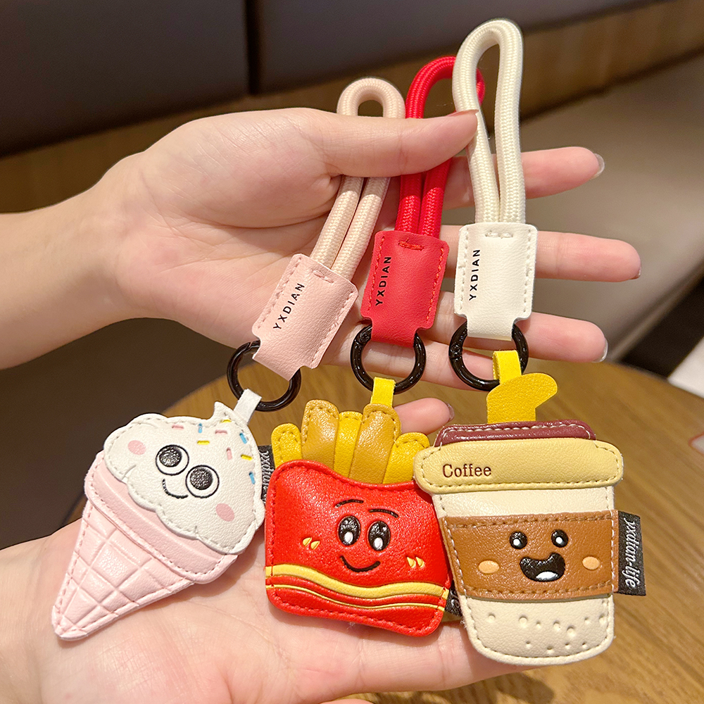 2025年新款皮质钥匙扣书包冰淇淋小挂件可爱汽车钥匙链高颜值定制