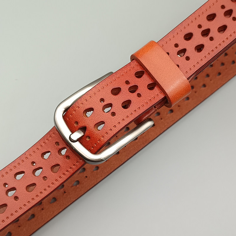 皮带女头层牛皮真皮镂空免打孔针扣真皮牛仔裤休闲裤带腰带2.8宽