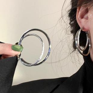 耳饰轻奢高级感韩式 耳环高级感轻 大耳圈2021年新款 潮925银针爆款