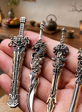 四神兽刀剑冷兵器模型摆件电脑茶室桌面小物件创意家居铜工艺品