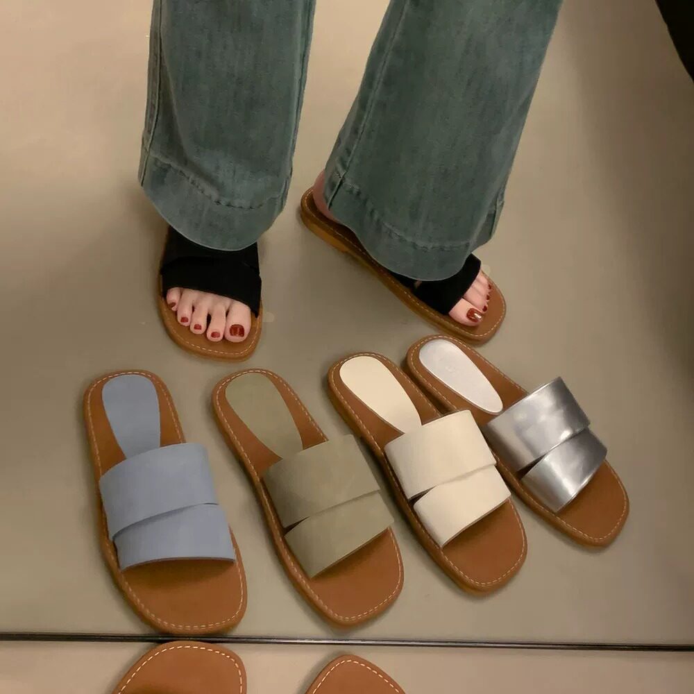 韩版时尚软面软底一字拖鞋女士夏季外穿新款沙滩休闲度假凉拖鞋子