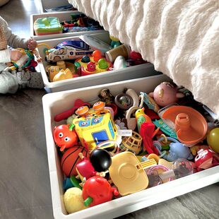 邪修沙发底下玩具！长方形电视柜下无盖猪食槽装儿童积木收纳槽