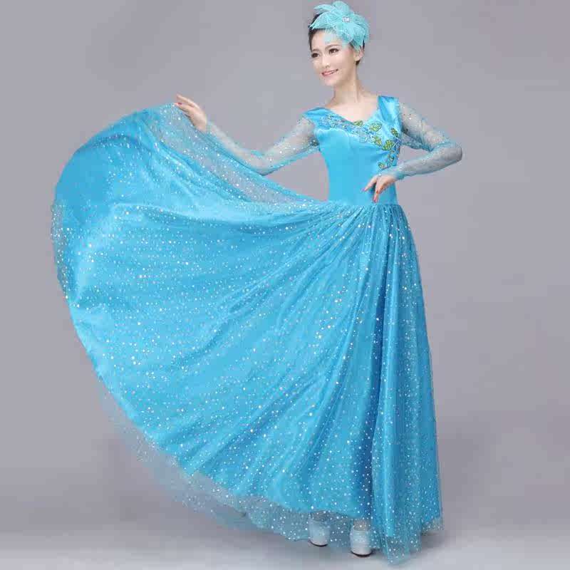 新品蓝色修身开场大合唱成人六一演出服长裙连衣裙舞蹈服装大摆裙|ruв категории Женская одежда, костюм/национальная одежда/театр костюм, национальная одежда/этап погрузки - от Buy2taobao.com для оказания профессиональной услуги покупки агента Taobao