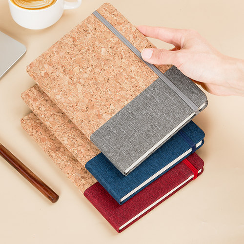 环保软木拼接记事本定制创意PU布纹绑带A5笔记本手账本加厚商务办公日记本企业会议记录本软面棉麻本可印logo
