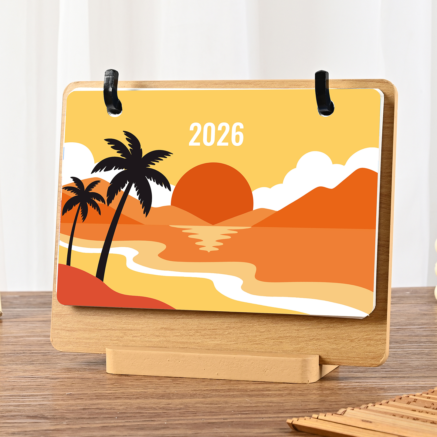 台历2026马年实木日历来图定制