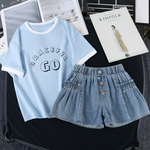 Джинсовая юбка, шорты, штаны, детская тонкая летняя одежда, коллекция 2023, в западном стиле, свободный крой, подходит для подростков