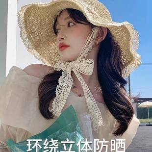 法式 海邊三亞度假英倫復古平頂草帽 巴拿馬草編禮帽女遮陽防曬夏季