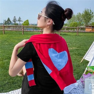爱心披肩秋冬羊毛线外搭针织薄款羊绒围巾保暖女护颈围脖护肩百搭