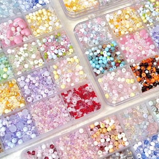 24格超值混色玻璃米珠套盒散珠串珠diy手工材料手炼项链饰品配件