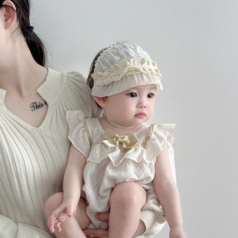 婴幼儿帽子夏季薄款护囟门空顶胎帽新生女宝宝遮阳发带甜美花朵帽