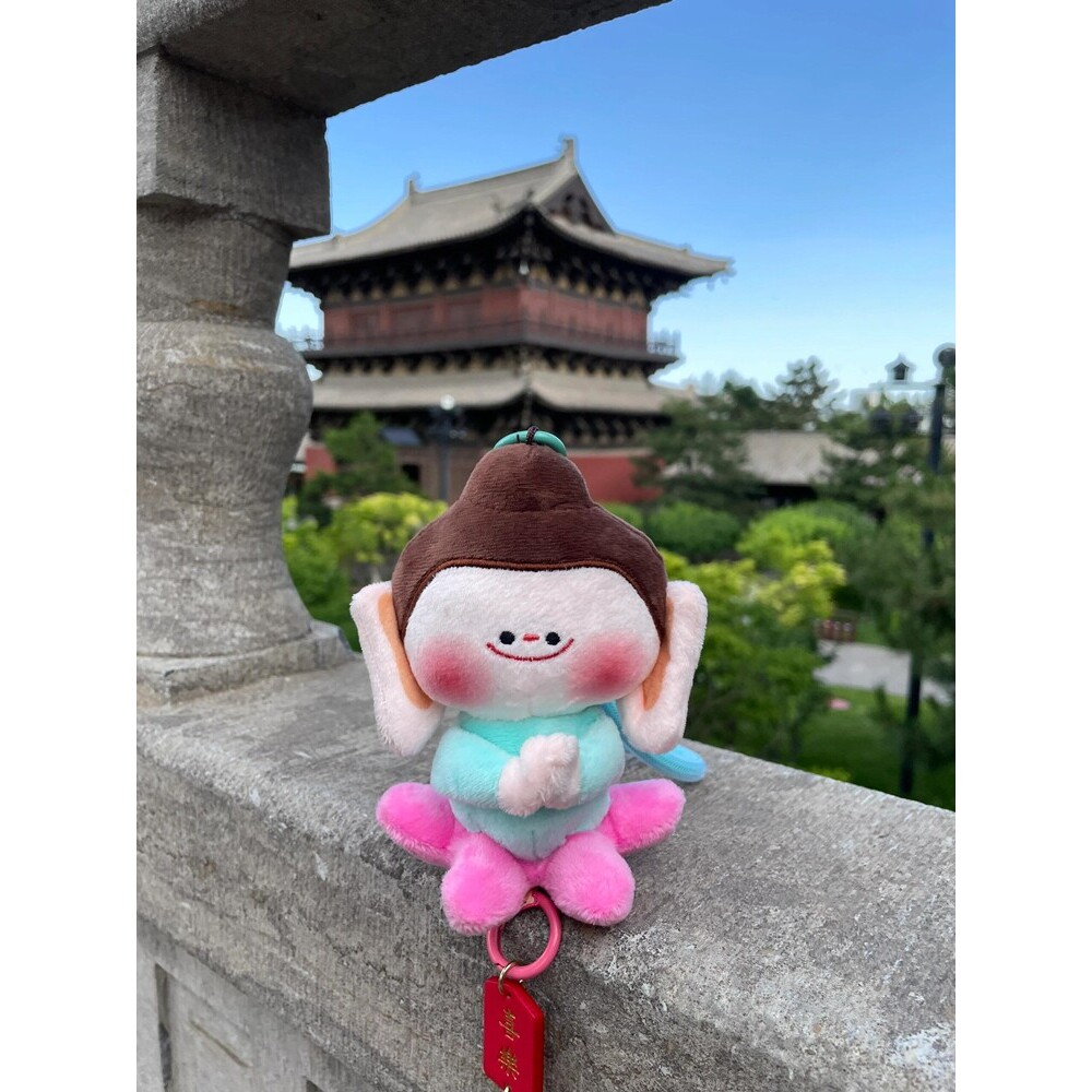 山西大同文创小佛云冈石窟佛小伴莲花佛合掌美术馆毛绒钥匙扣挂件