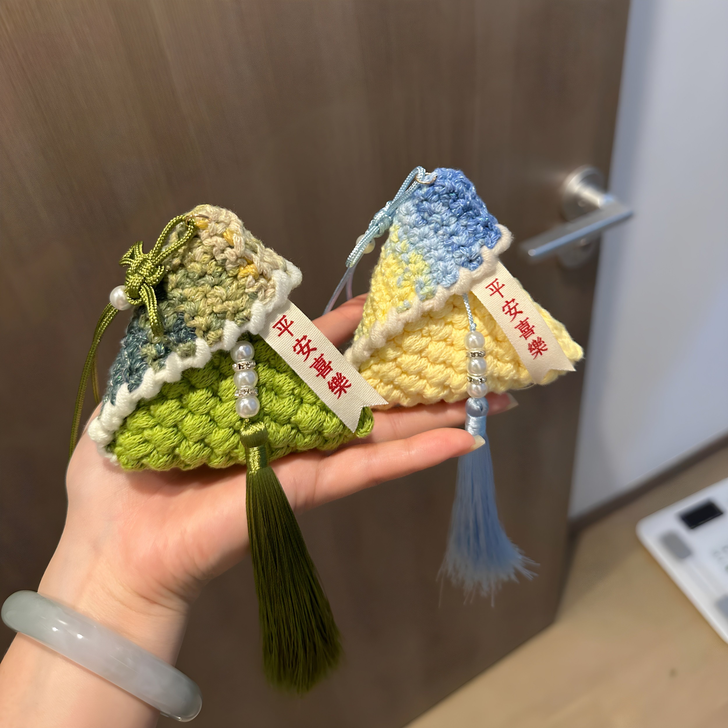 端午粽子包挂件手工钩织diy材料包自制口红耳机包门把手挂饰车挂