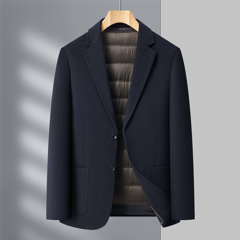 恒源祥官方正品秋冬季双面羊毛呢西服男士厚款中年爸爸拆卸羽绒内