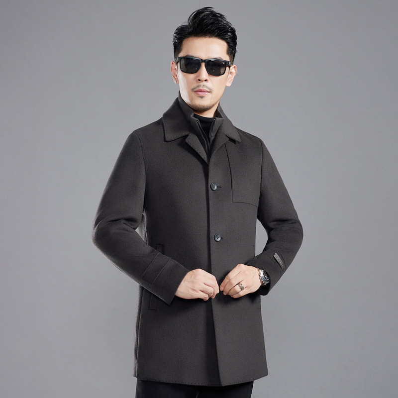 恒源祥官方正品冬季男士双面羊毛大衣韩版翻领羊毛风衣可脱卸羽绒