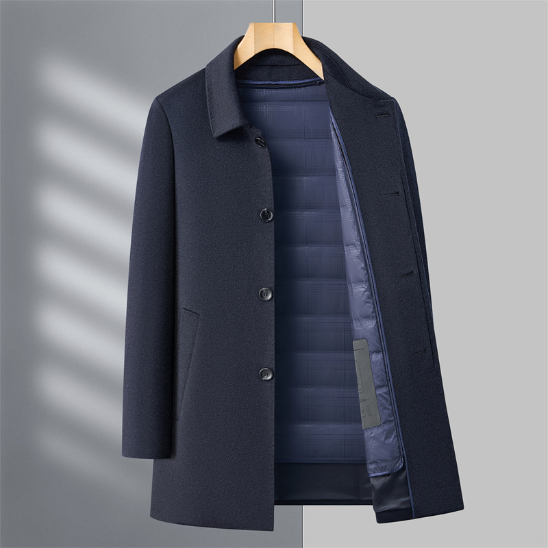 恒源祥官方正品男式大衣秋冬中长款翻领羊毛拆卸内胆中年商务双面