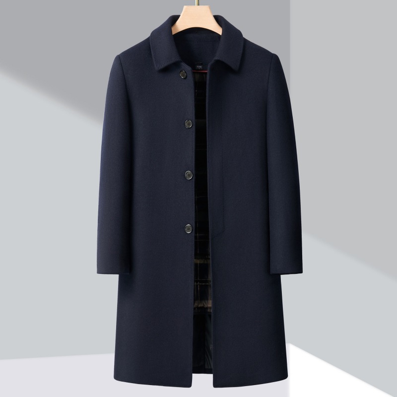 恒源祥官方正品冬季中长款双面呢大衣男中年爸爸拆卸羽绒内胆羊毛
