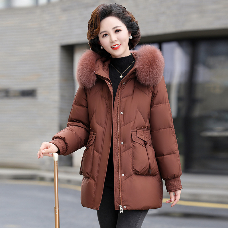 恒源祥官方正品妈妈羽绒服冬季保暖90白鸭绒棉袄外套中老年韩版纯
