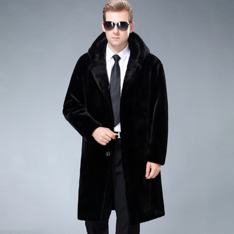 恒源祥官方正品海宁皮衣皮草男中长款仿水貂毛大衣秋冬休闲休闲连