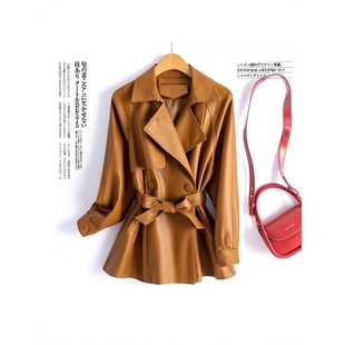 外套系带收腰显 海宁仿真皮女皮衣短款 恒源祥官方正品 2025春秋新款