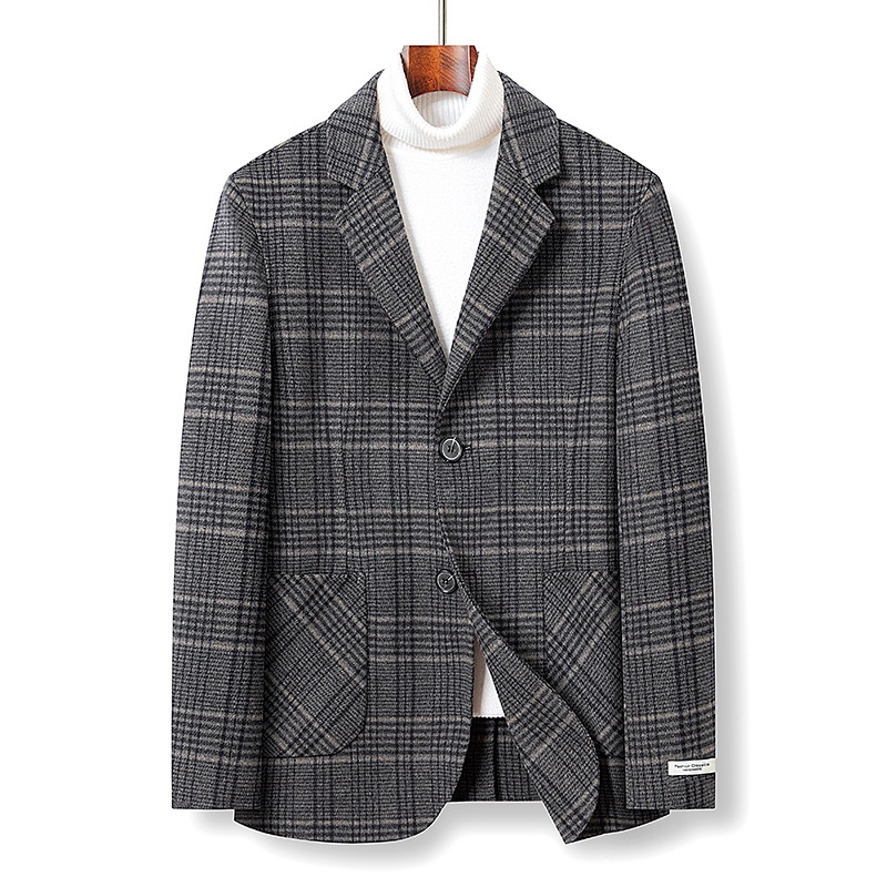 恒源祥官方正品男士西装羊毛双面呢子大衣格纹休闲商务西服装简约