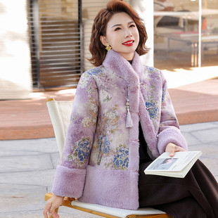 中老年女装 时尚 仿皮草大衣水貂绒妈妈冬 2025年新款 恒源祥官方正品