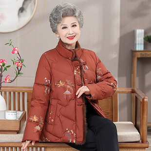 冬季 短款 奶奶装 中老年妈妈装 白 宽松保暖羽绒服新款 恒源祥官方正品