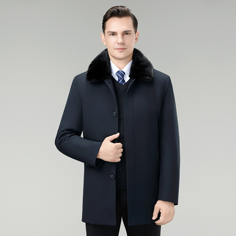 恒源祥官方正品水貂毛领羽绒服男2025秋冬可脱卸内胆白鸭绒中年爸