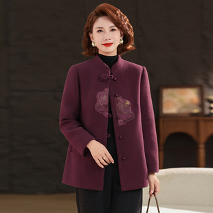 恒源祥官方正品 老年人女奶奶国风刺绣毛呢外套老太太衣服中老年妈