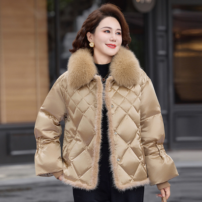 恒源祥官方正品中老年羽绒服冬装中年妈妈2025新款狐狸毛领90白鸭