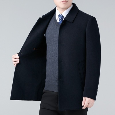 恒源祥官方正品2024加厚双面呢羊毛呢子大衣男短款休闲羊毛毛呢秋