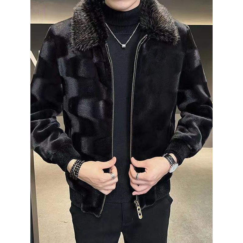 恒源祥官方正品海宁皮草外套男装水貂皮大衣整貂仿真貂男士冬季金