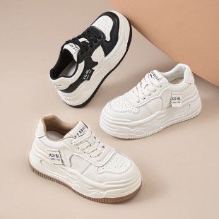 新款 女2026春季 百搭显脚小 7cm增高小个子厚底真皮小白鞋 香港潮鞋